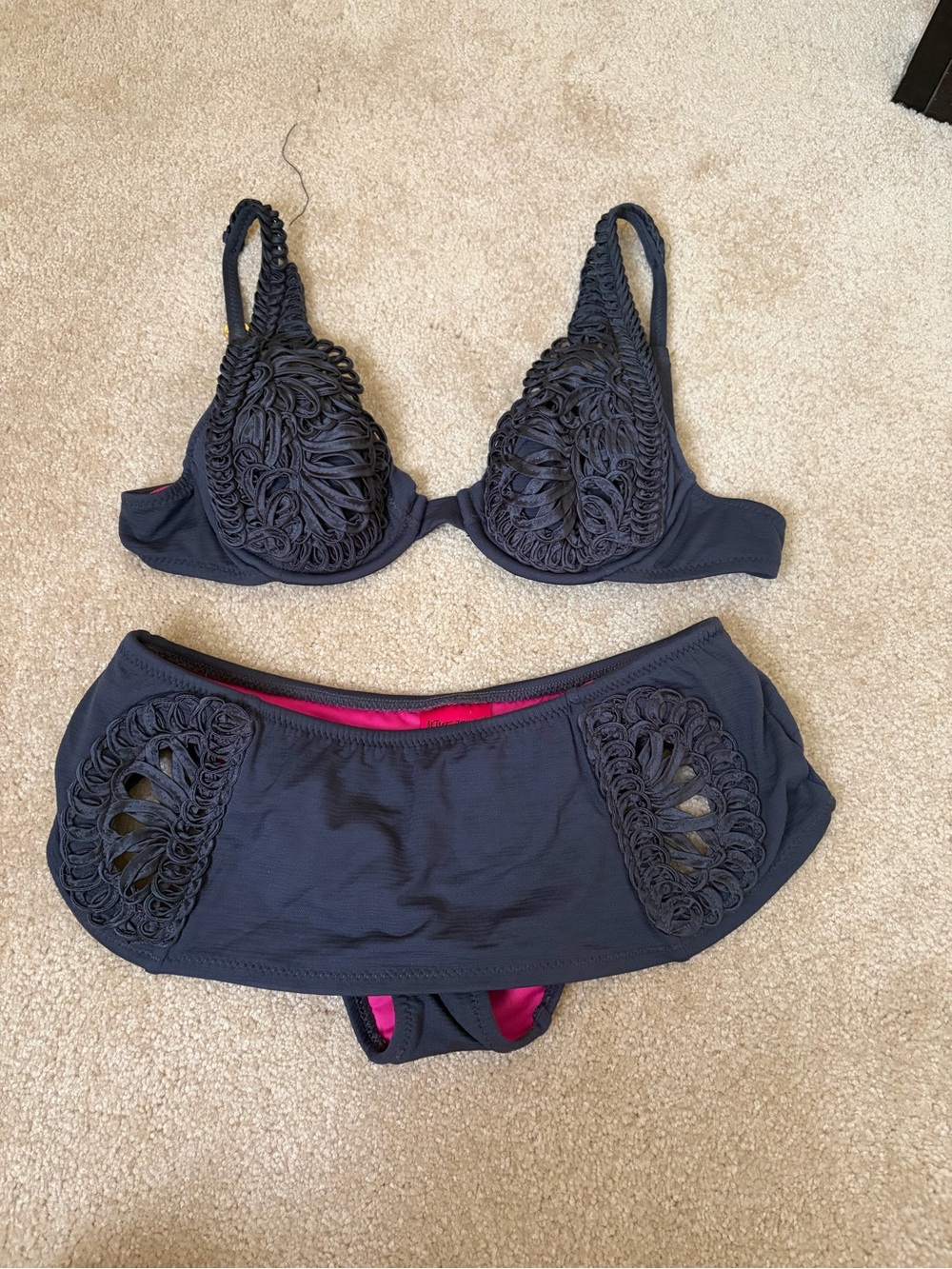 Betsy Johnson grey Crochet Two-Piece Swim Set